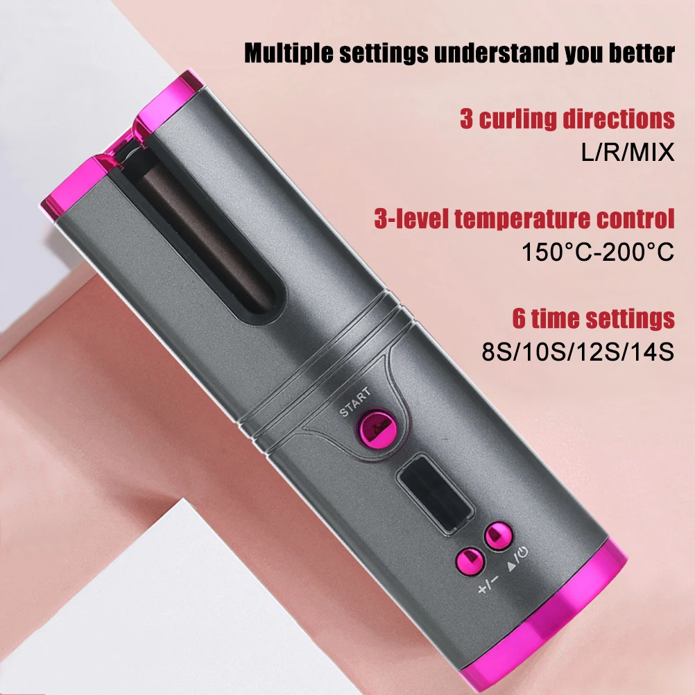 

Cordless Automatic Hair Curler USB Rechargeable Curling Iron Curls Waves LCD Display Ceramic Curly Rotating Curling Wave Styer