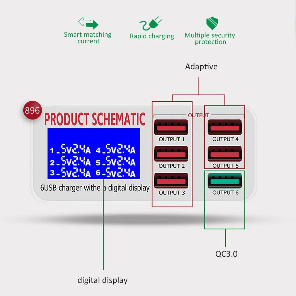 lcd multi fast usb charger digital display charge 6 usb ports phone charging station universal usb hub smart charger eu 220v free global shipping