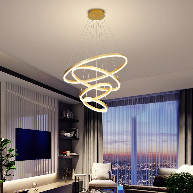 

Gold/Brown Aluminum 2/3/4 Ring LED Chandelier Residential & commercial & office lighting