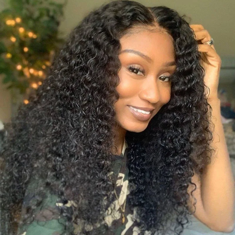 Swinging Forest Wigs for Black Women Kinky Curly Wig 13x4 Lace Front Human Hair With Baby 180% Remy | Шиньоны и парики