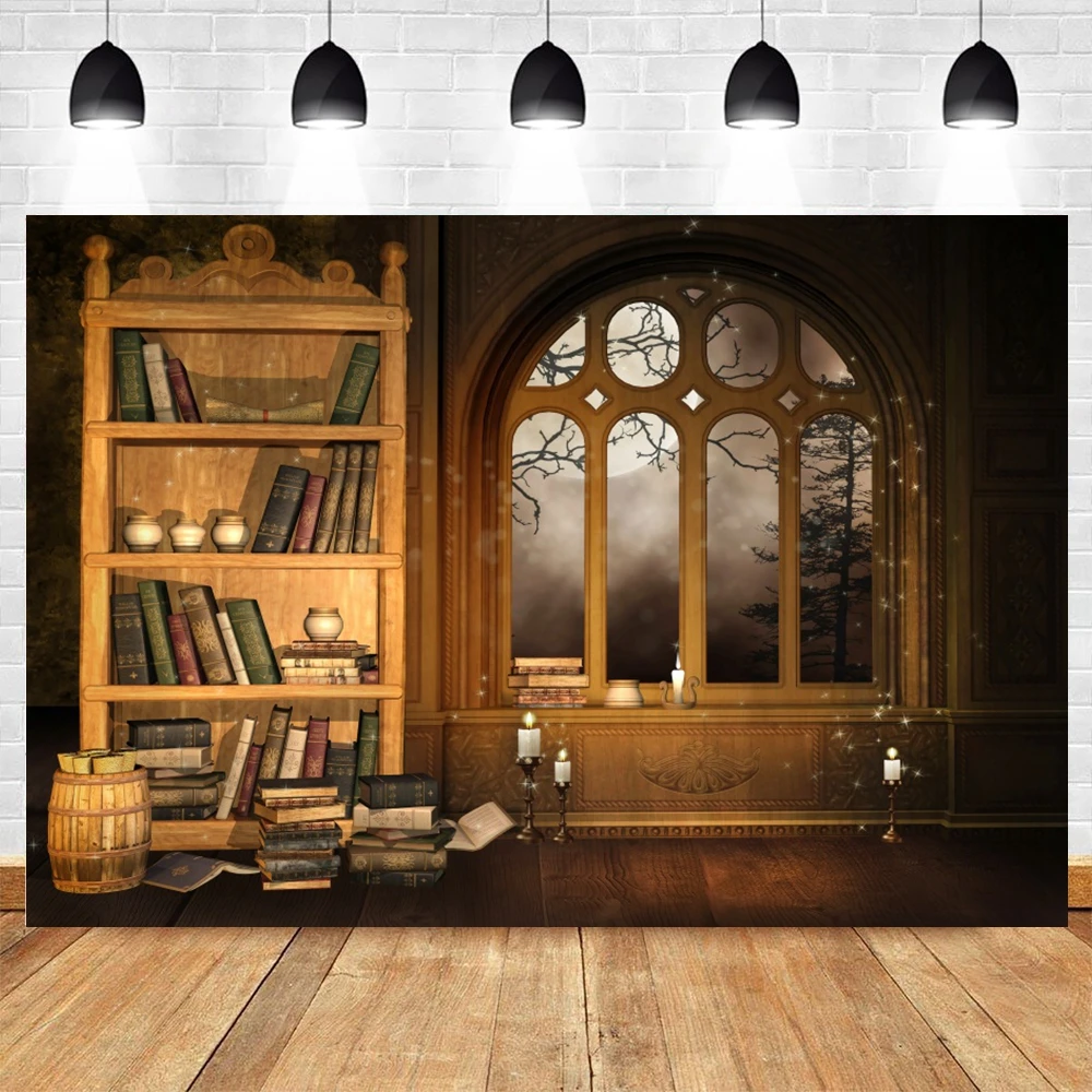 

Фон Yeele для Хэллоуина с изображением ночных книг книжной полки окна фон для новорожденвечерние фотография для фотостудии Фотофон