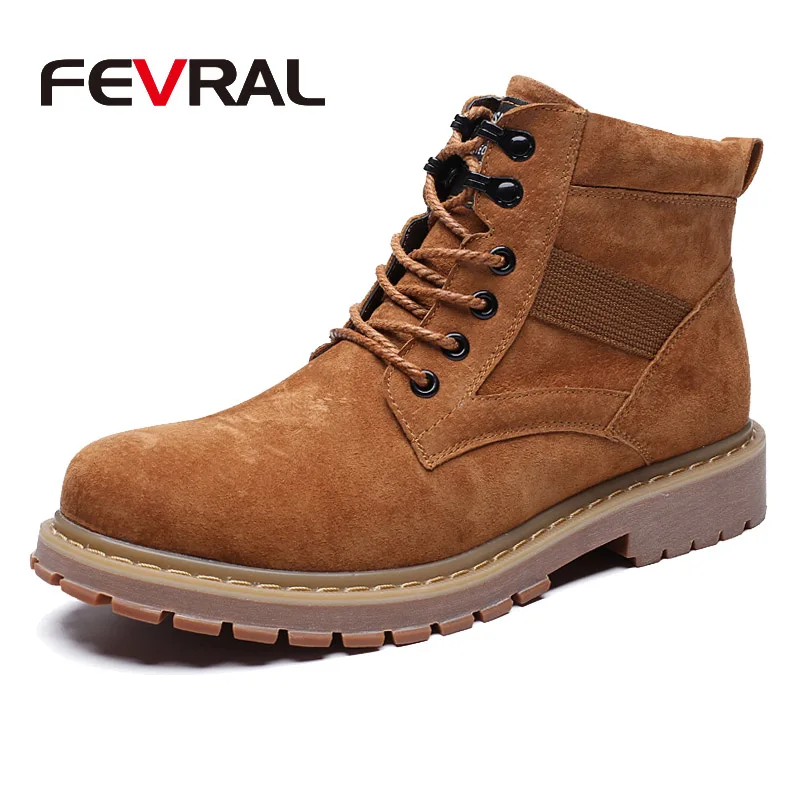 Brown FEVRAL/Новинка; модные мужские ботинки; износостойкие ботильоны ручной работы; сезон осень-зима; Рабочая обувь из коровьей замши на шнуровке; мужские повседневные сапоги - Цвет: Brown