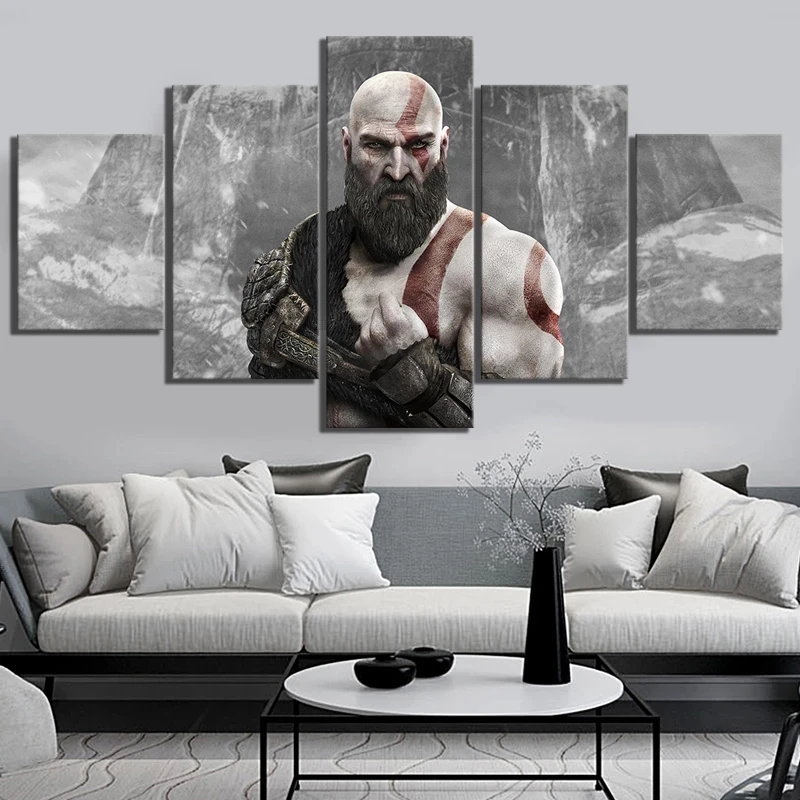 

Wall Art Pictures Canvas Poster 5 Panel Kratos God Of War 4 ARPG Game For Home Decoration Painting HD Printed Living Room Framed