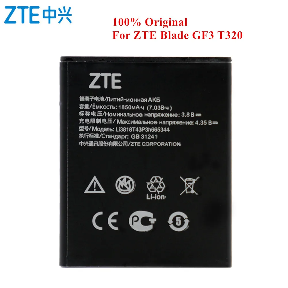 Оригинальный аккумулятор Li3818T43P3h665344 для ZTE Blade GF3 T320 1850 мАч оригинальная