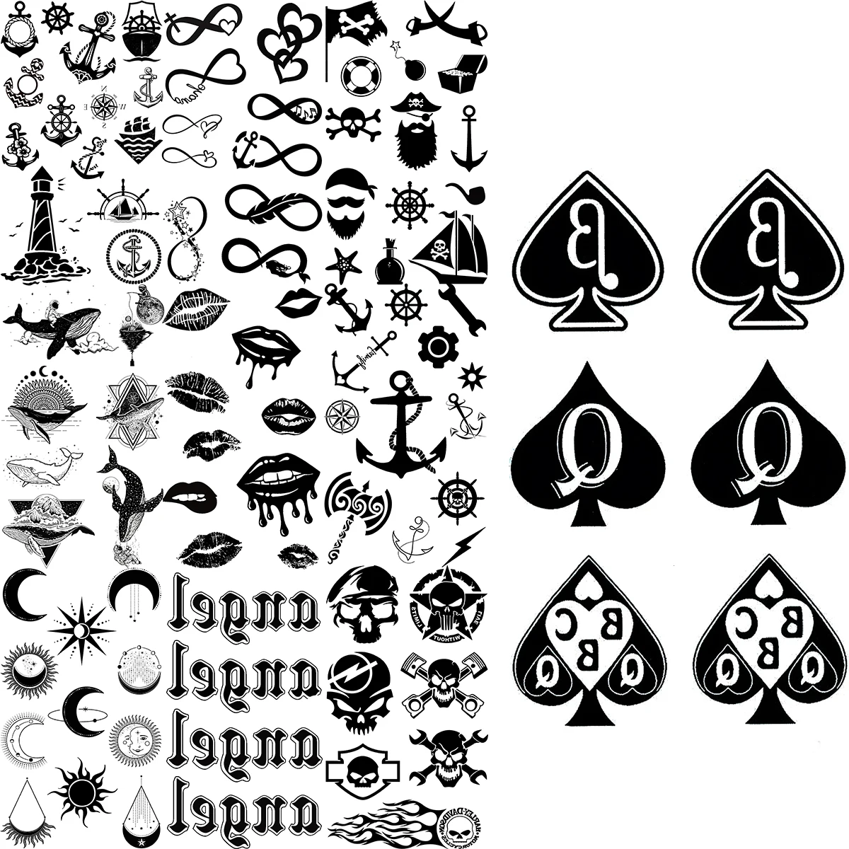 

Black Poker Small Letter Temporary Tattoos For Men Women Realistic Whale Infinite Pirate Lips Fake Tattoo Sticker Hand Tatoos