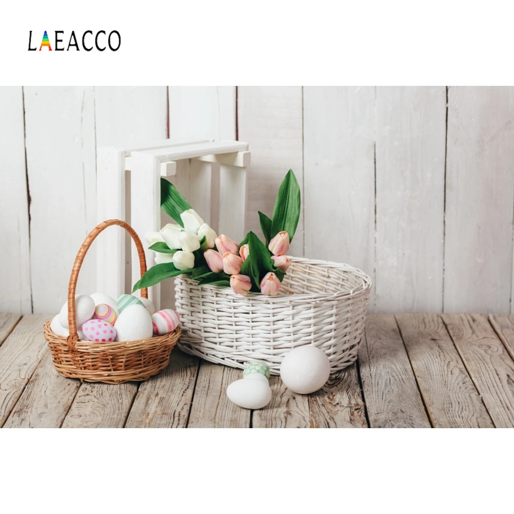 Laeacco весенние фоны для фотосъемки пасхальные Фото яйца цветы корзина Фотофон