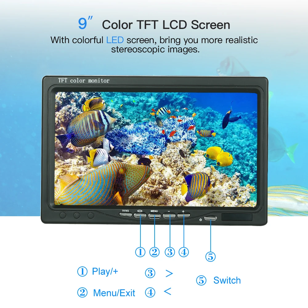 Подводная камера для рыбалки с эхолотом цветным экраном 9 дюймов 1000 ТВЛ