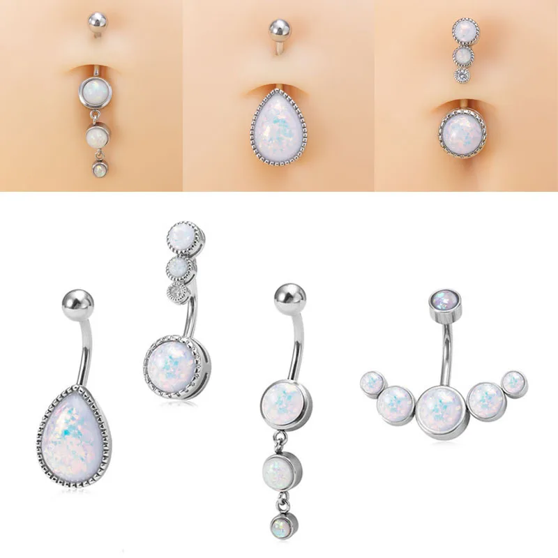 

1pc Opal Belly Button Rings for Woman Navel Piercing Barbell Bar 316L Surgical Steel Nombril Ombligo Stud Sexy Body Jewelry 14G