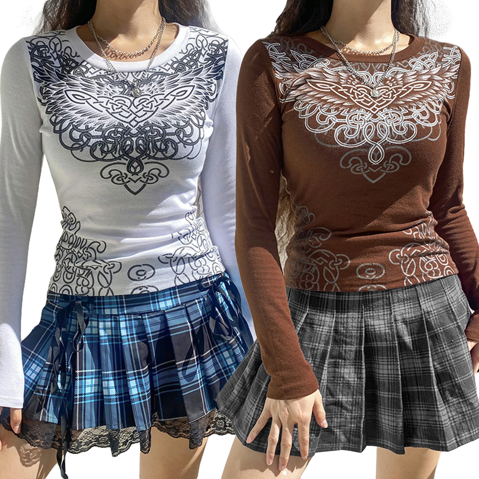 

Women T-Shirt Ladies Floral Print Round Neck Long Sleeve Pullover Blouse for Spring Fall