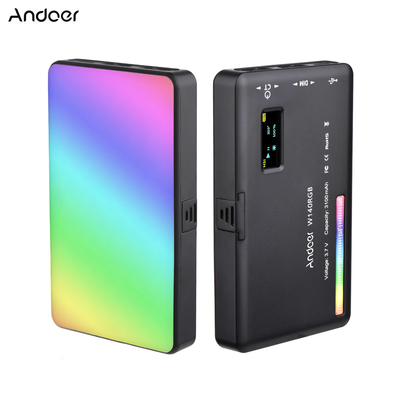 

Andoer W140 RGB Светодиодная лампа для освещения видео фотография заполняющий свет CRI95 + 2500-9000K с регулируемой яркостью 20 световых эффектов ЖК-дисп...