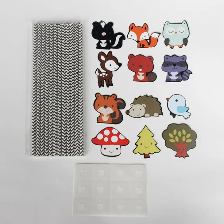 12 шт./упак. Мультяшные животные из леса тема соломинки Дети День рождения Свадьба