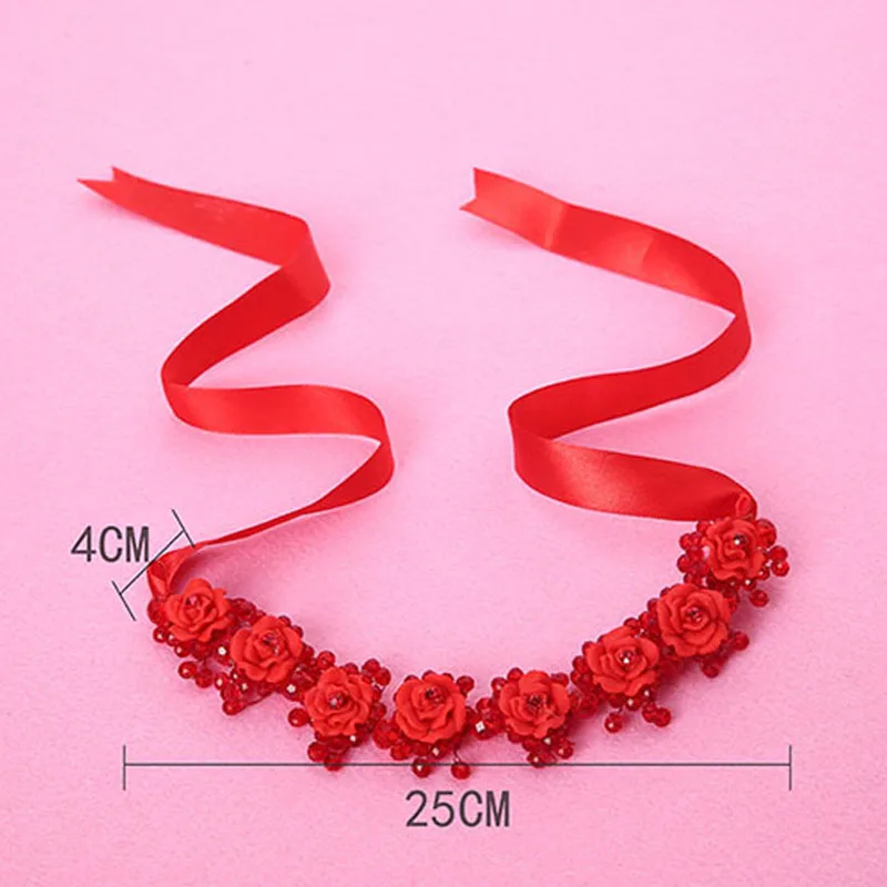 Новый стиль элегантный белый красный Венок с цветами гирлянда головная повязка