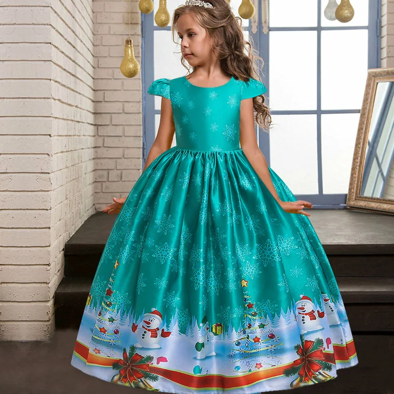 

2020 Girls Dress Kids Dresses For Girls Costume Santa Claus Printing Christmas Party Princess Dress Children Clothing 4-14 Years