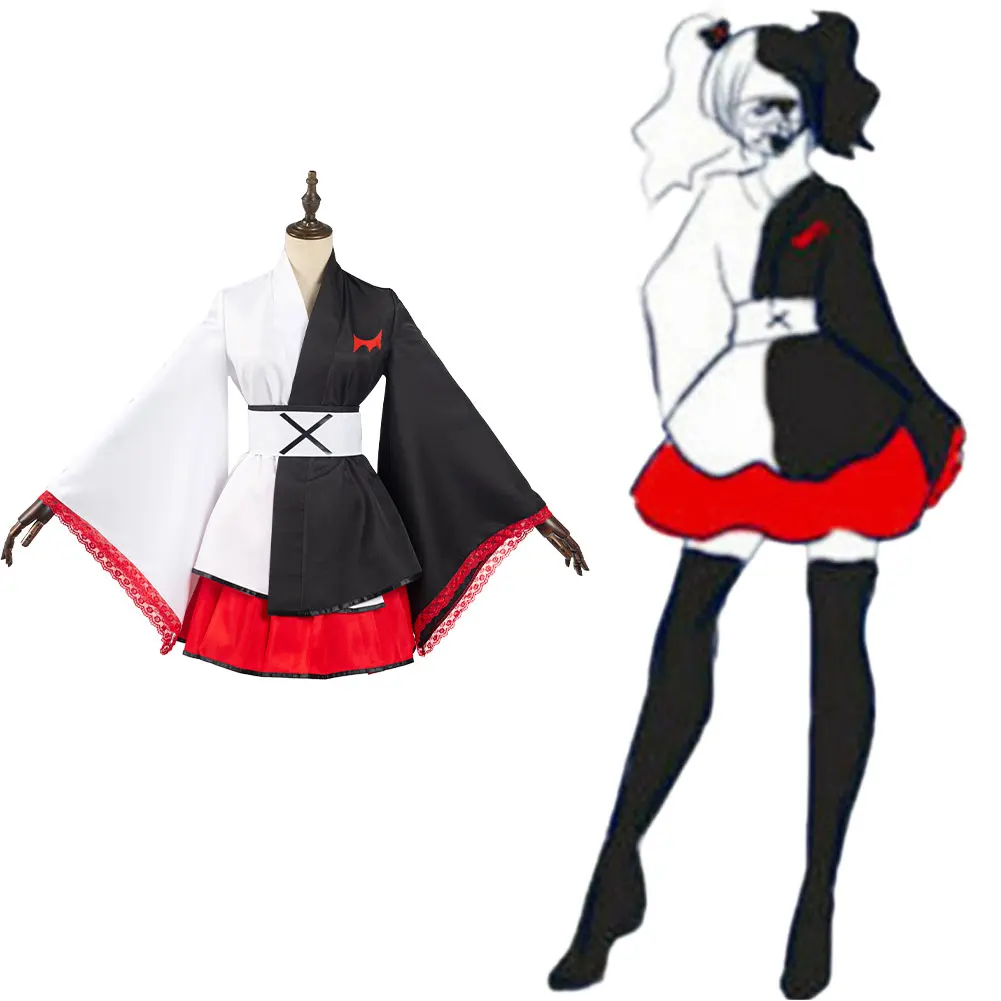 

Danganronpa Monokuma Cosplay Costume Black White Bear Kimono Dress Outfits Halloween Carnival Suit Women Girls