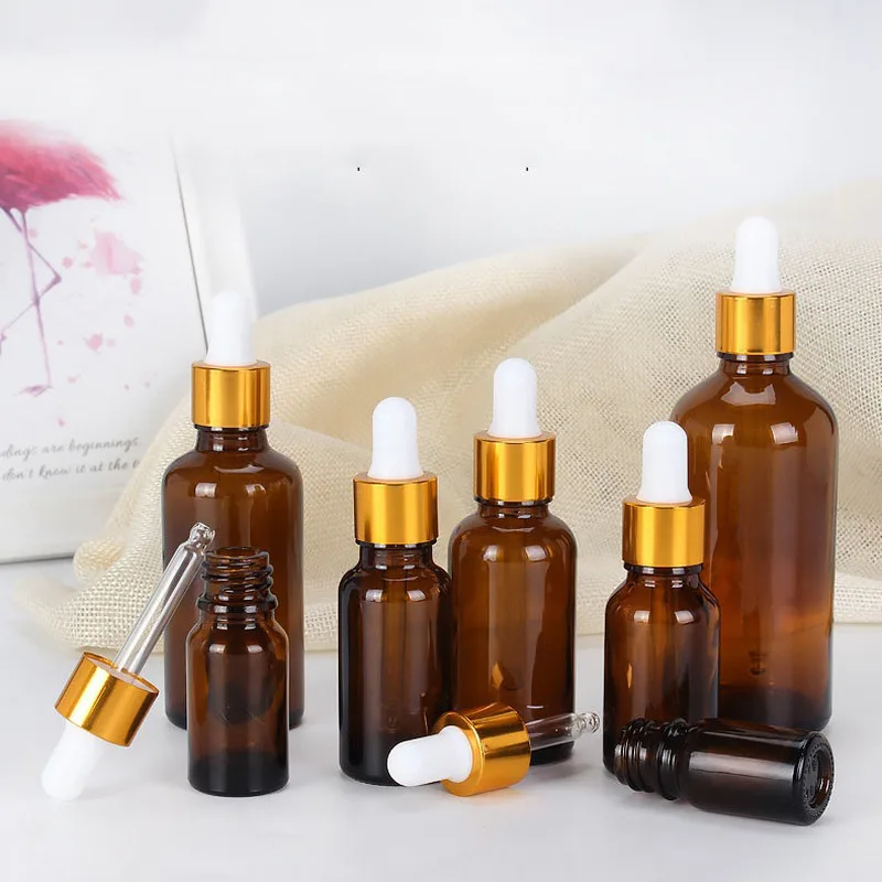 Флакон-капельница из янтарного стекла 15-100 мл с золотым покрытием жидкий реагент