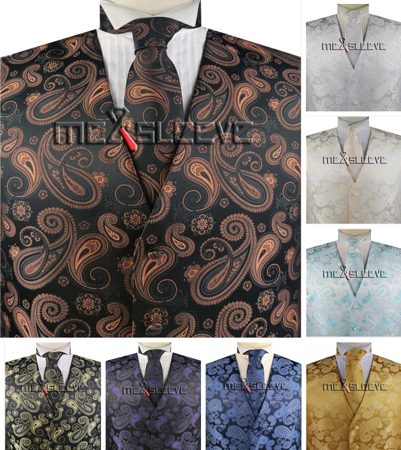 

free shipping 4pcs fashion paisley design tuxedo vest with necktie+bowtie+hanky