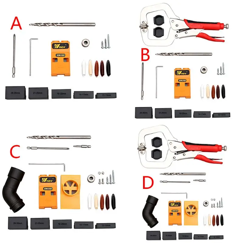 

Woodworking Oblique Hole Punch Locator Drill Bits Pocket Jig Kit Step Drilling Clamp Wrench DIY Carpentry Tools