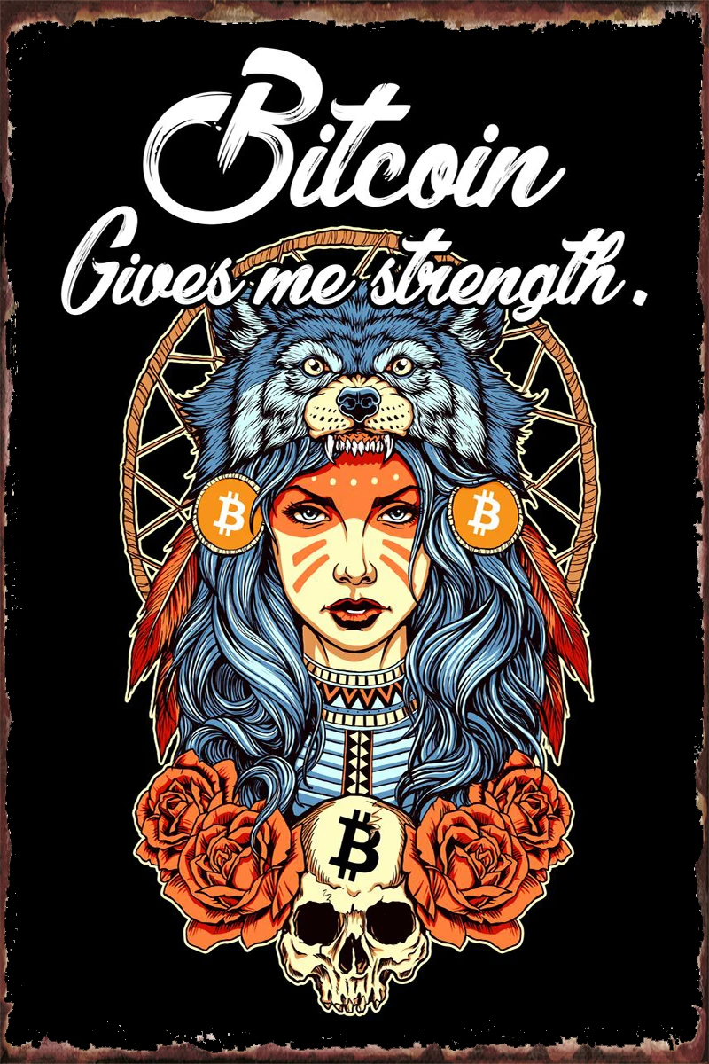 

Bitcoin Shaman Black Vintage Metal Sign Tin Sign Tin Plates Wall Decor Room Decoration Retro For Art Club Man Cave Cafe Pub
