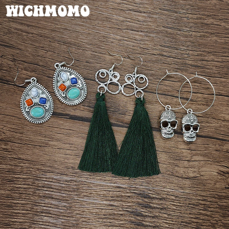 WICHMOMO Ретро богемные серебряные серьги из цинкового сплава с черепами Женские