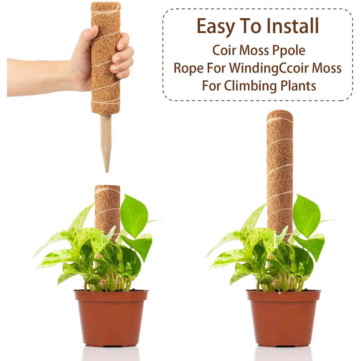 

4Pcs/set Coir Moss Totem Pole Coir Moss Stick For Creepers Plant Support Extension Climbing Indoor Garden Plants
