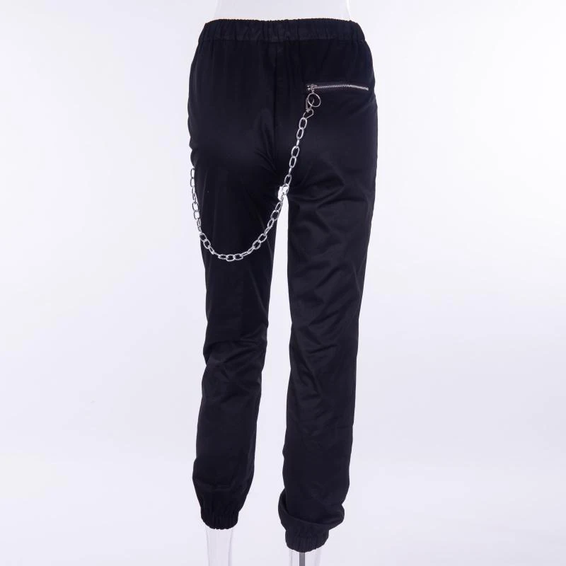 

Gothic Chains Black Womens Harem Pants Hip Hop Joggers Zipper Trousers For Women 2020 Autumn Streetwear Fashion Cool Bottoms