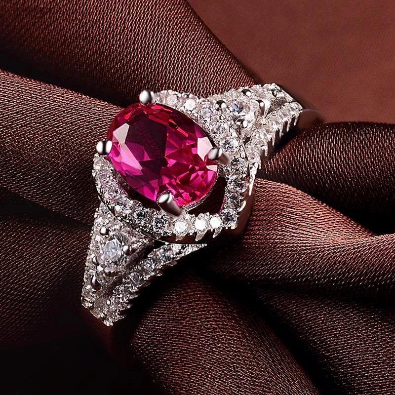 

HOT SALE Vintage 925 Sterling Silver Red Gemstone Ruby Fashion Diamonds Rings For Elegant Women Luxury Wedding Engagement Gift