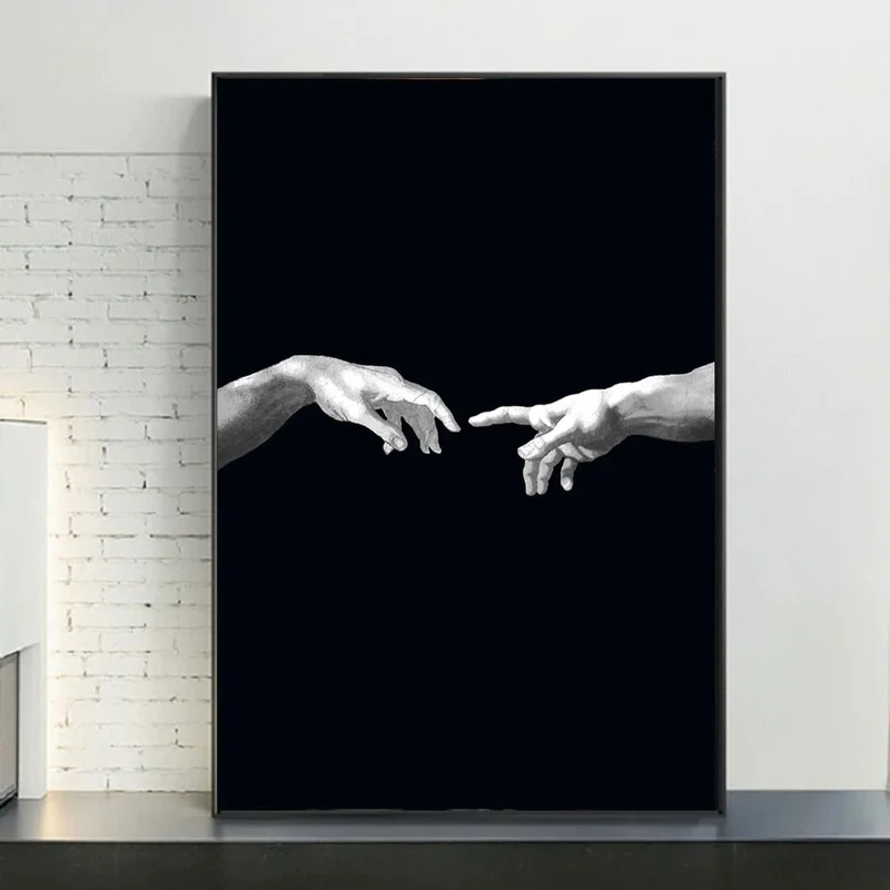 

Creation Of Adam Creativity Canvas Art Pictures Hand To Hnad On Black Ground Canvas Paintings on the Wall Art Posters Cuadros