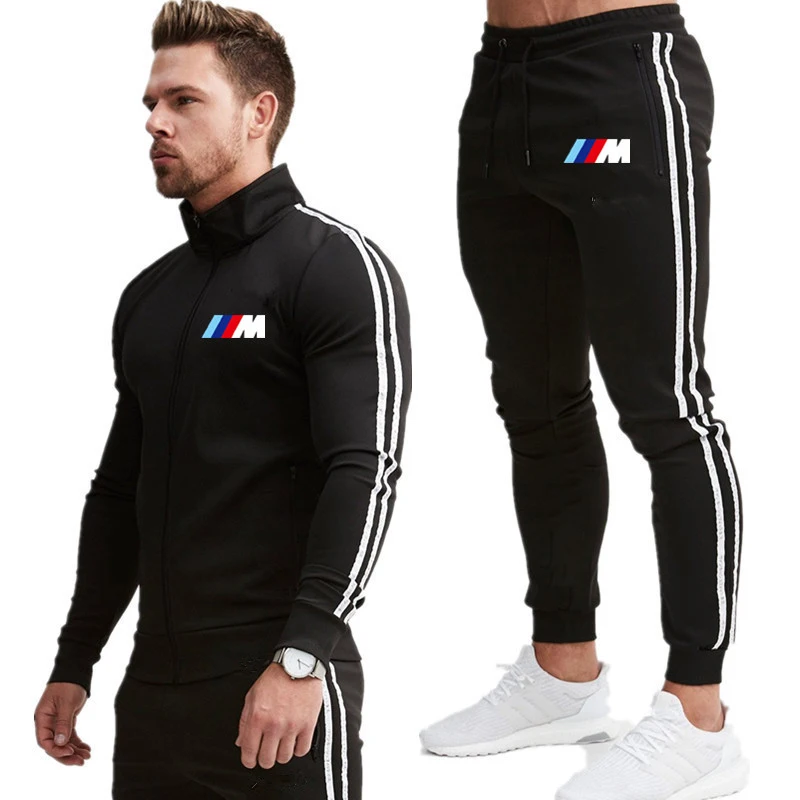 

Men Casual Sets 2021 Autumn New BMW M Splice Jogger Tracksuit Zipper Hoodies+Pants 2PC Sets Men's Sportswear Sport Suit Clothing