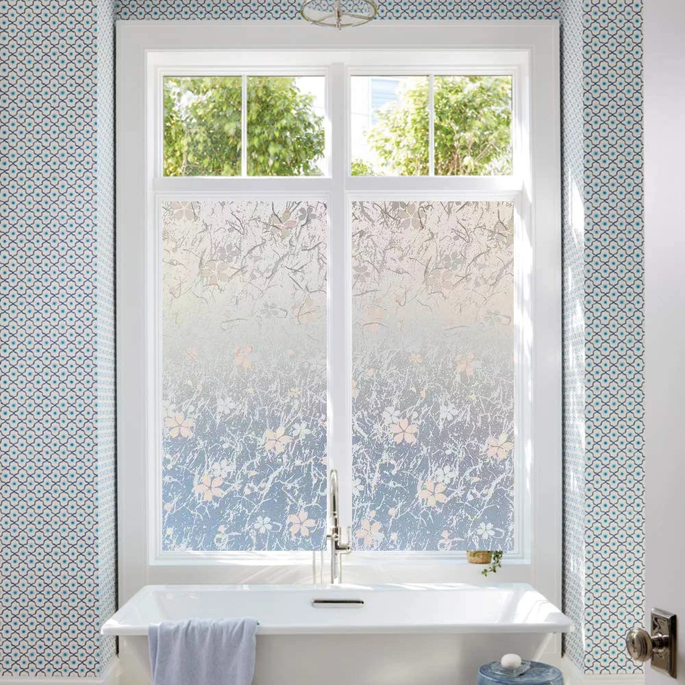 

3D Matte Privacy Window Tint Film Self Adhesive Opaque Window Decals Anti Uv Heat Control Window Stickers Static Cling Flower