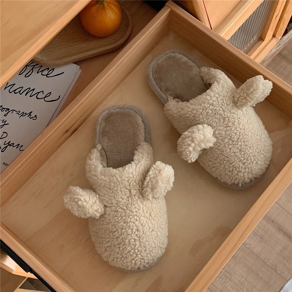 

Women Winter Indoor Slippers Warm Lambswool Plush Home Slipper Winter Cute Shoes Woman House Floor Soft Bedroom Slient Slides