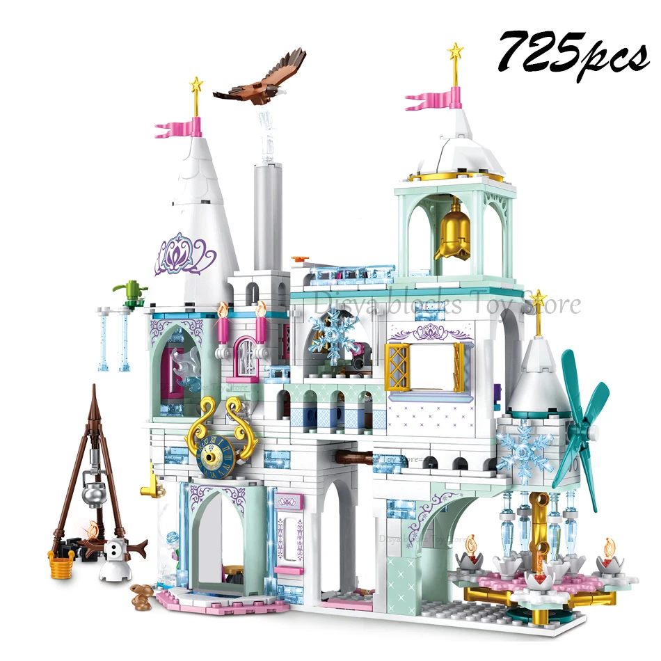 

Disney Frozen arrival Snow castle Blocks Compatible Friends Castle Bricks Girls Princess House Elsas DIY Castle Toys for Girls