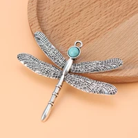 5pcslot silver color large dragonfly with blue bead charms pendants for necklace jewelry making accessories