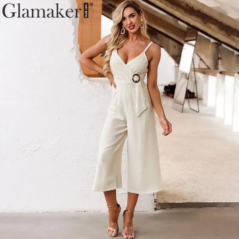 Женский комбинезон на пуговицах Glamaker хлопковые и льняные вечерние комбинезоны