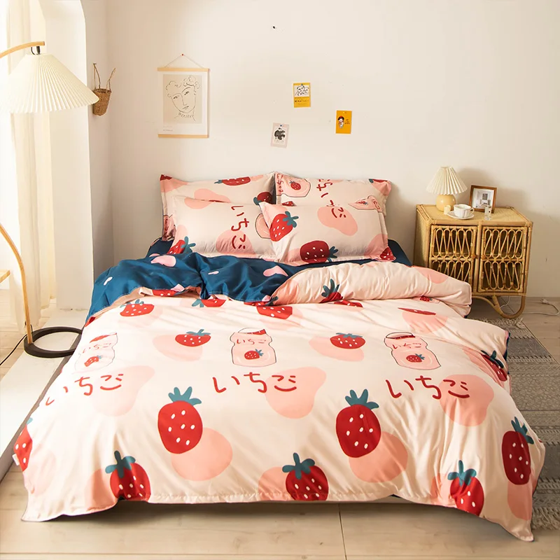 

Комплект постельного белья «клубника», комплект с пододеяльником и наволочкой, с принтом фруктов, с авокадо, размеры King-Size