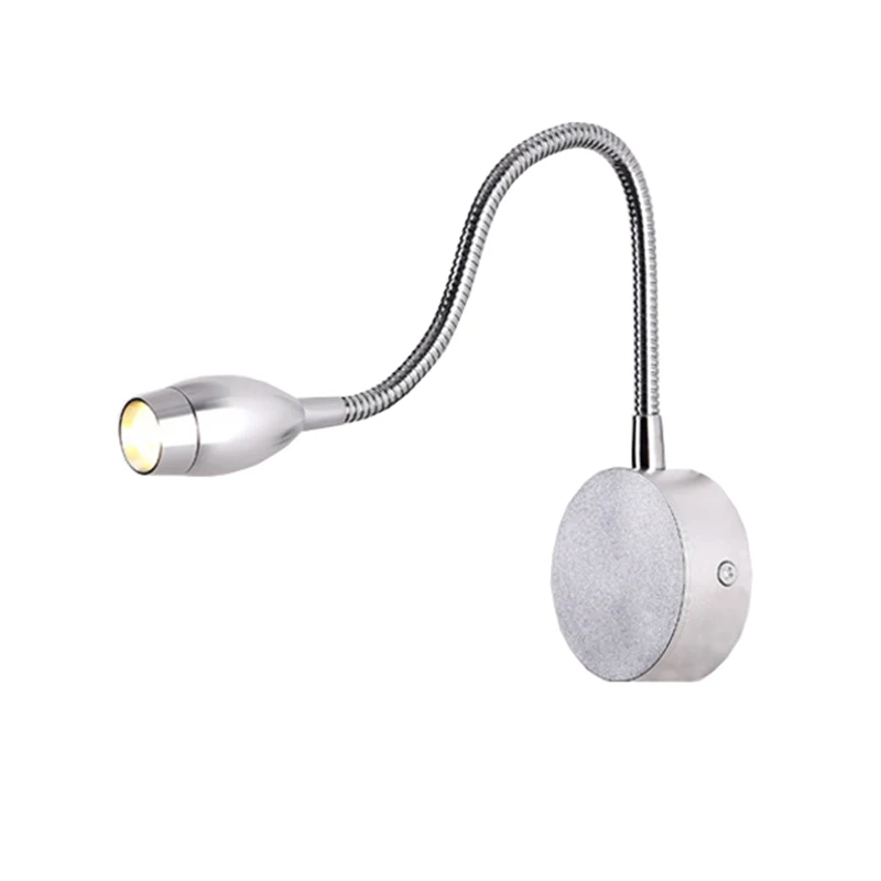 Светодиодный настенный светильник в серебряном корпусе гибкая прикроватная