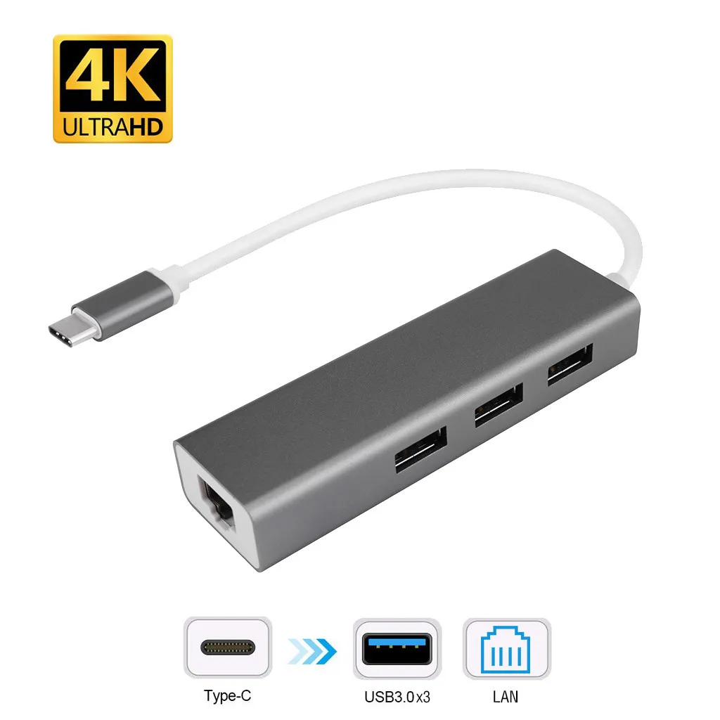 USB C Ethernet RJ45 Lan Adapter Type to 3 Ports 3.0 Hub 10/100/1000Mbps Gigabit Network for Macbook | Компьютеры и офис