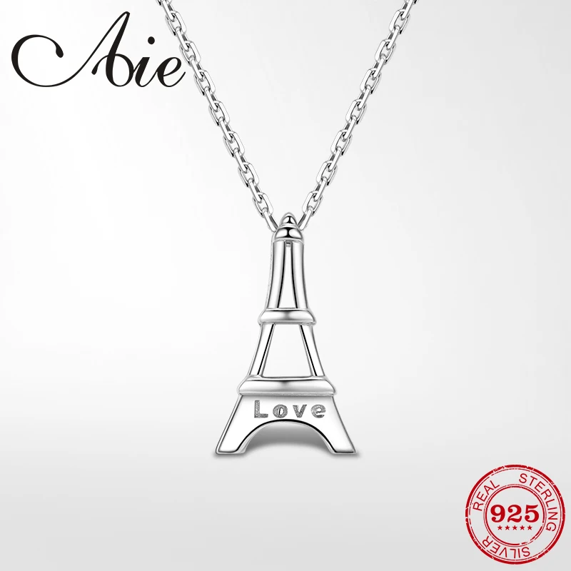 Подлинное серебро 925 пробы Эйфелева башня любовь кулон ожерелье Женские