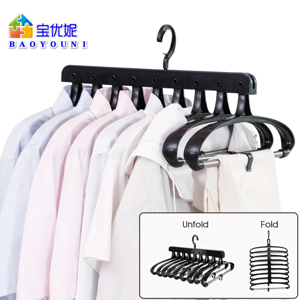

9 Tiers Trousers Hanger Rack Foldable Pants Hanger Wardrobe Clothes Organizer Coat Shirt Drying Hanger Plastic Stainless Steel