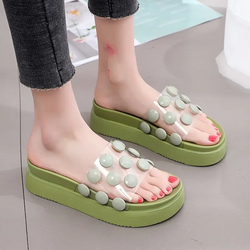 

2021 Summer Transparent Women Slippers Soft Thick Platform Flats Wedges Non-slip Female Slides Casual Beach Sandals Home Shoes