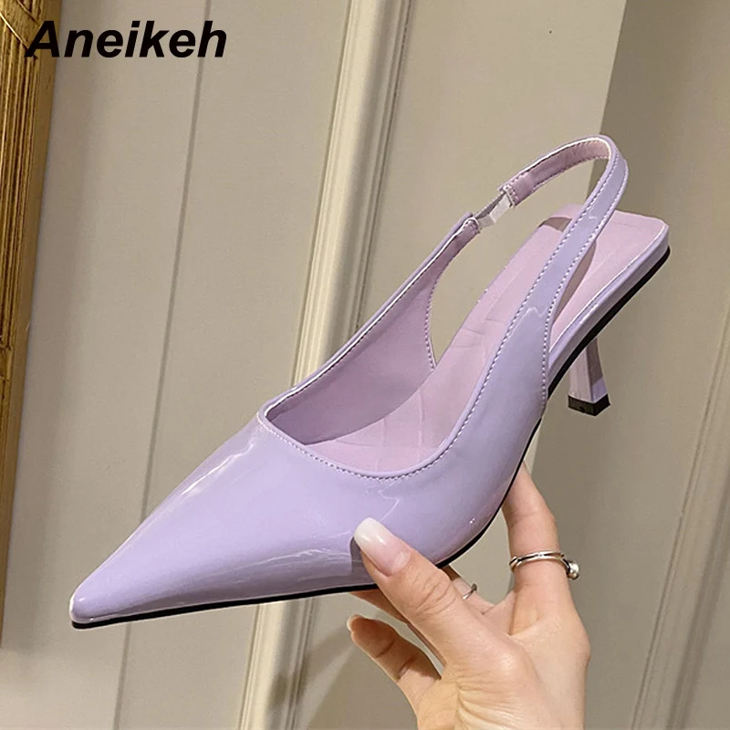 Летние новые туфли Aneikeh для женщин однотонные лакированные кожаные туфли-лодочки