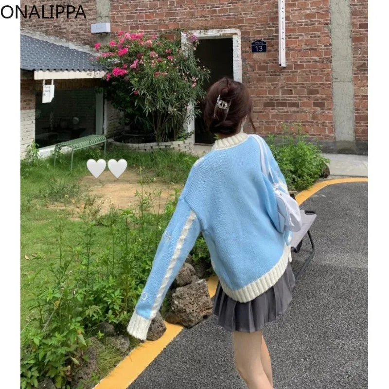 

Onalippa 2021 Autumn Winter Women Sweater Heavy Industry Embroidery Soft Waxy Gentle Lazy Sweet Loose Long Sleeves Knit Cardigan