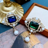 elegant brooches blue green crystal glass pins pearls pendant charm accessories for womens party decoration