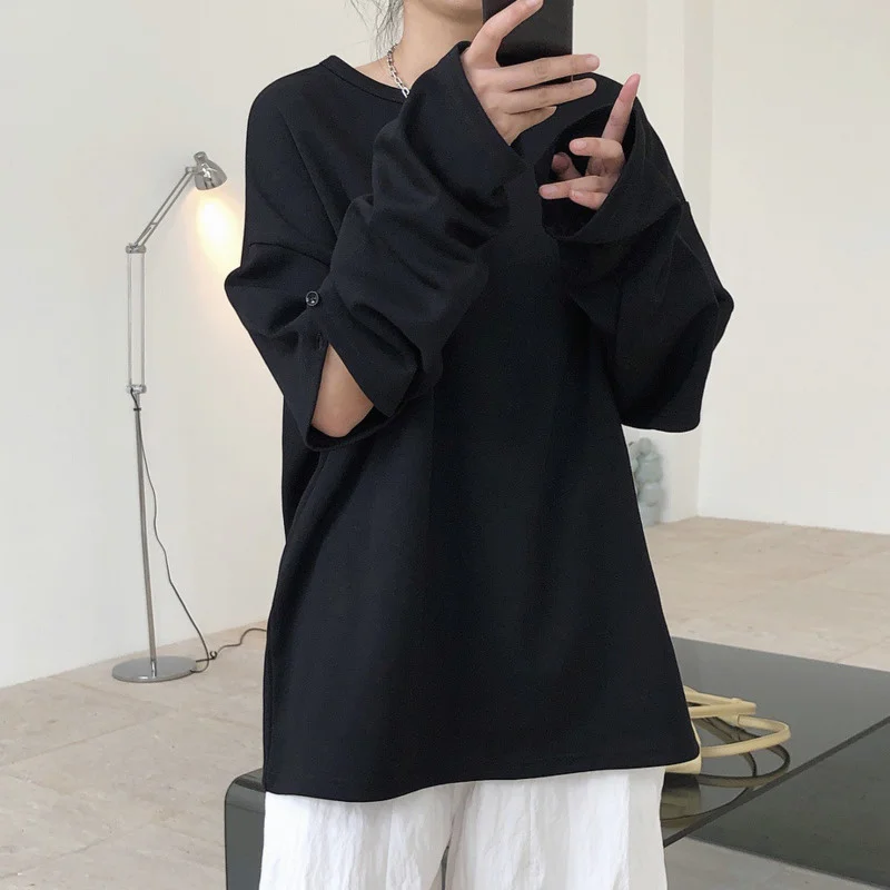 

2021 New Women Fashion Loose Solid Color Round Neck Long Sleeve Hole Patchwork Sweater Office Lady Top Spring Autumn X347