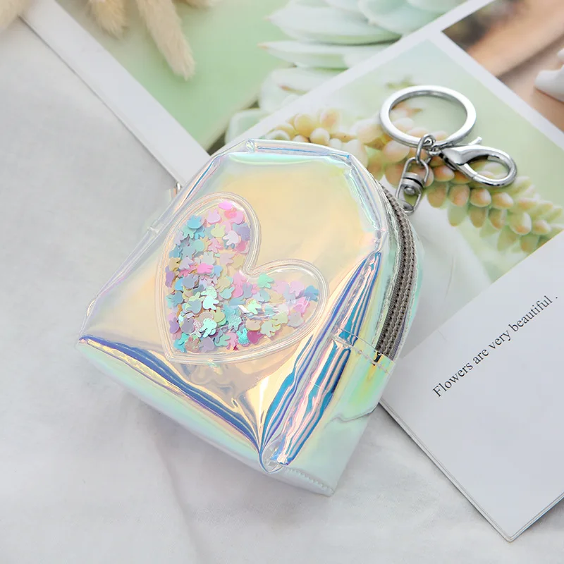 Cute Mini Laser Unicorn Printed Coin Purse Women Shell-shaped Square Bag PVC Clear Zipper Card short for girl | Багаж и сумки