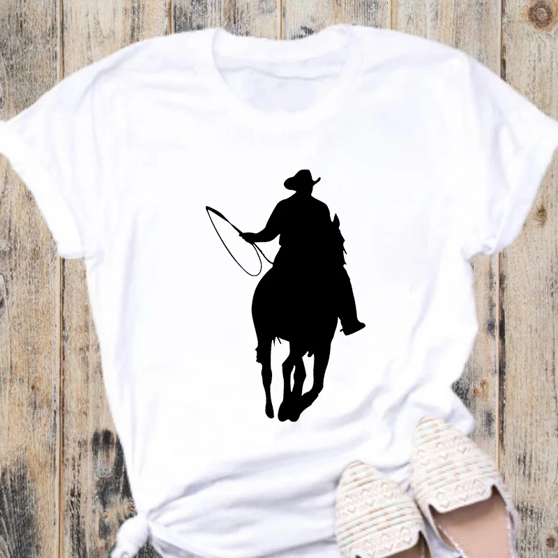 

Women's T-shirt Graphic Tee Horse Print Fashion Vouge Streetwear Tee&Top Summer Loose Vintage Tees White Female Tee