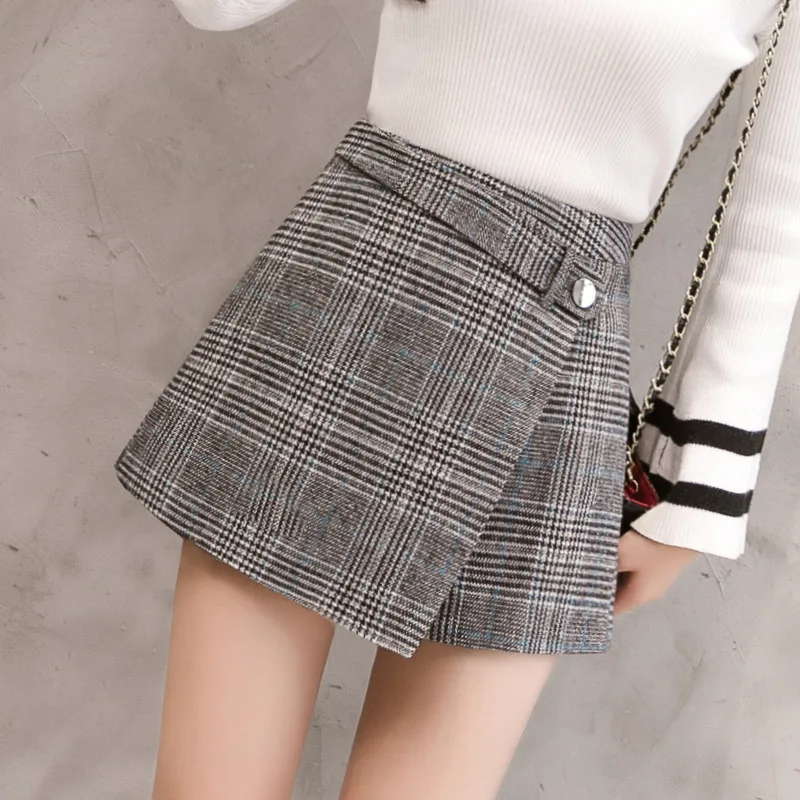 Женские клетчатые шерстяные шорты повседневные Офисные Мини трапециевидной