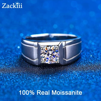Certified Moissanite Ring Rhodium Plated Sterling Silver Diamond Rings 1 Carat Engagement Promise Ring Wedding Band For Men