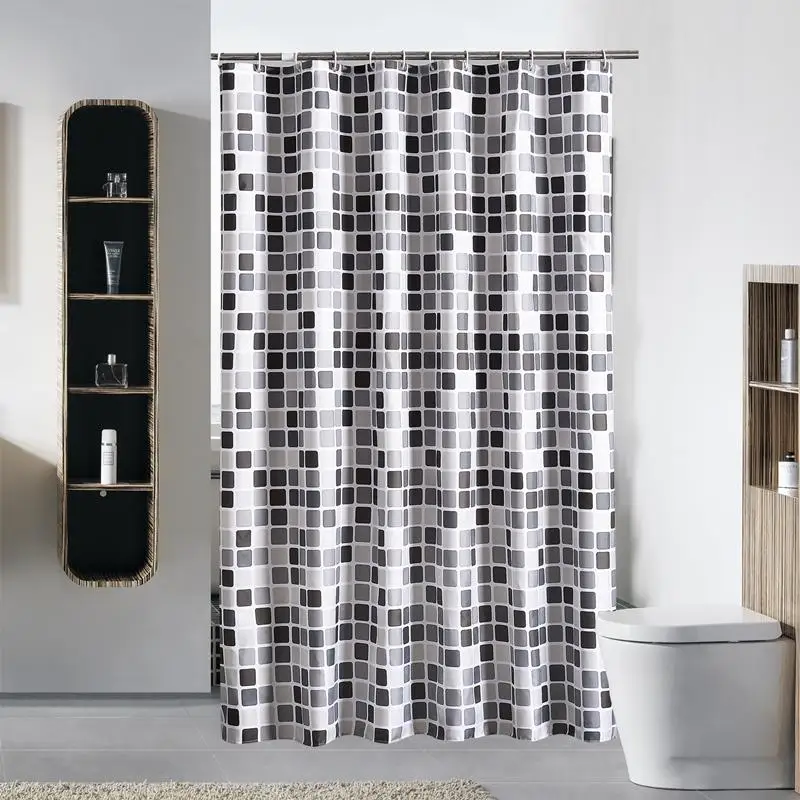 

Plaid Waterproof Shower Curtain with 12 Hooks Geometric Bathroom Curtains Set Polyester Fabric Bath Curtain for Home Decor