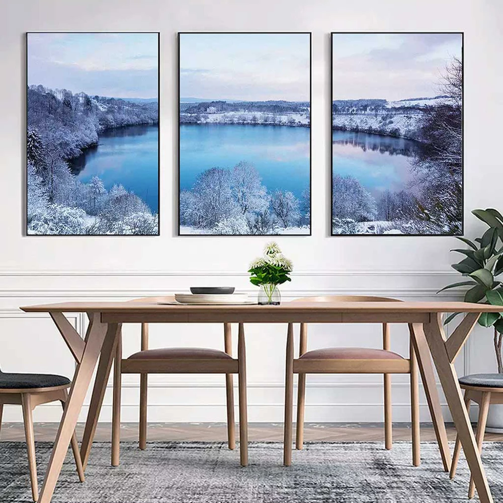 Европейский Снежная гора озеро пейзаж современный минимализм холст живопись