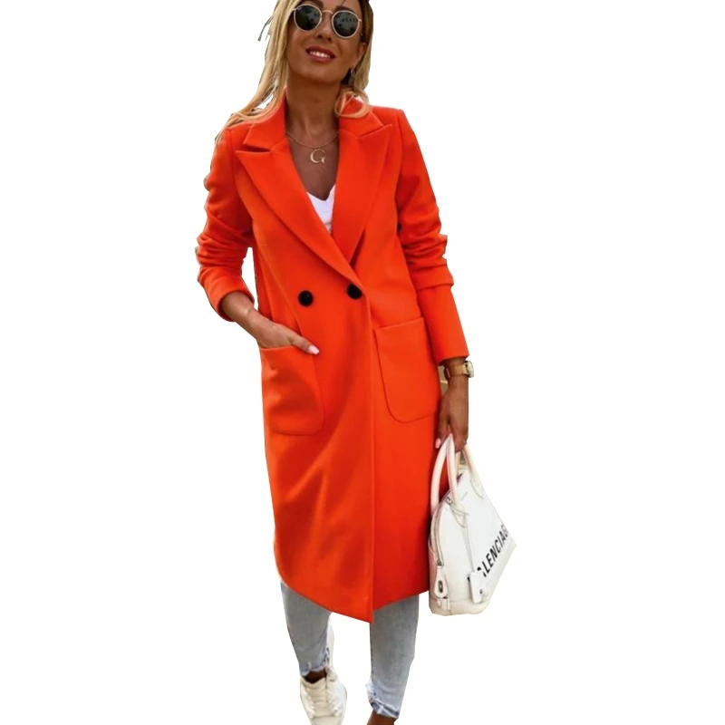 Женская шерстяная куртка с длинным рукавом однотонное двубортное приталенное